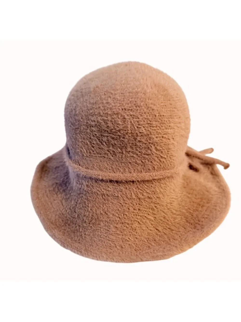 Arianna By Howards Fuzzy Cloche Hat Camel Brown Bow Winter Fall Cozy Boutique